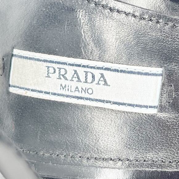 Prada Black Leather Logo Ankle Strap Strappy Sporty Heel Sandal size IT 39 - Picture 11 of 14